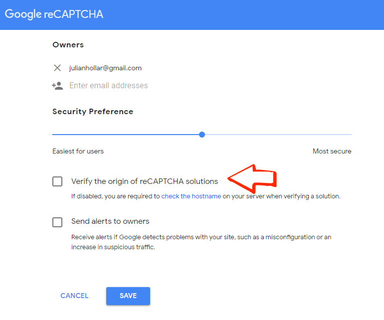 recaptcha settings