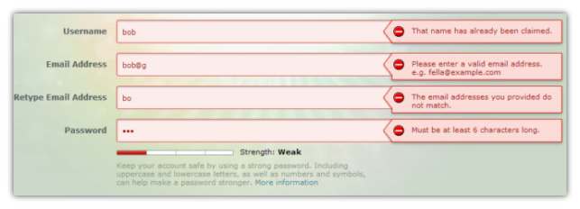 form validation errors near to field