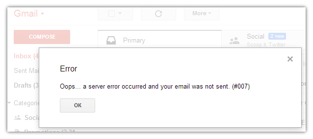 Gmail Oops Message