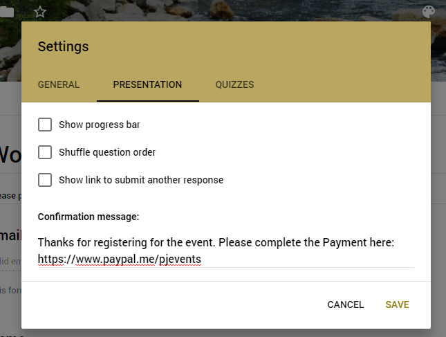 Google Forms Payments link