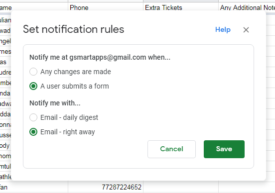 Google forms notifications