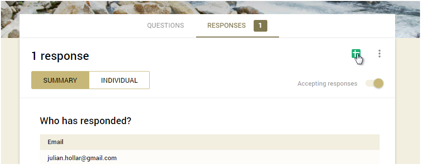 Google Forms Responses tab