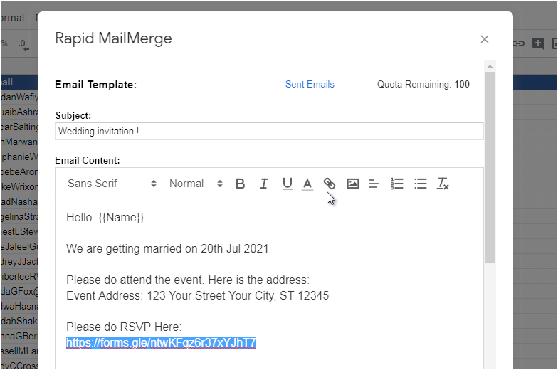 Send invites from Google Sheet